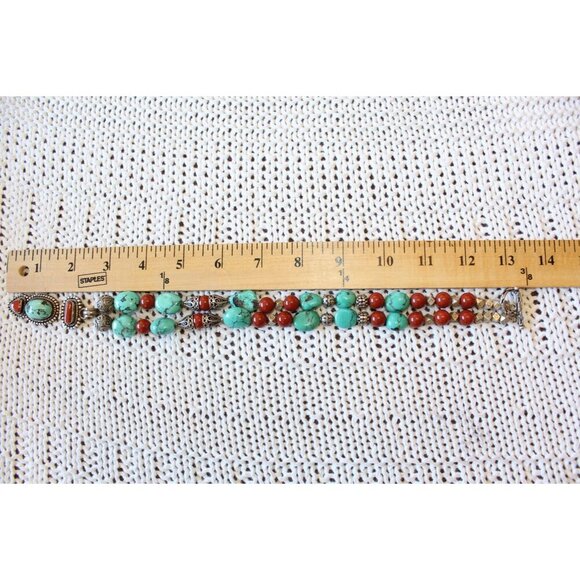 Vintage Turquoise & Coral Necklace Sterling Silver 115.4g Tribal Native American - Picture 4 of 13